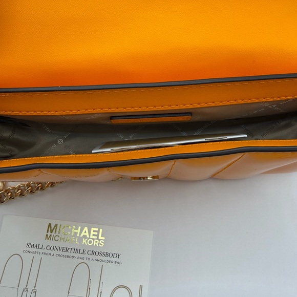 Michael Kors Orange Patent Quilted Crossbody with Gold Chain Strap - Picture 9 of 11